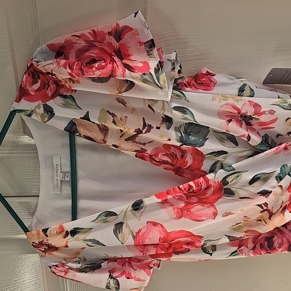 NWT Julia Jordan Floral High-Low Faux Wrap Dress Size 14 Ivory Multi - Picture 8 of 16